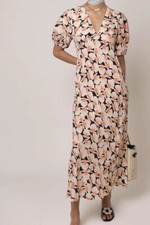 RIXO Poppy Pearl Shell Mono Floral Midi Dress Size Medium UK 12