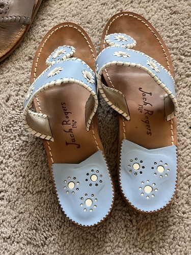 Lote 2 Sandalias Jack Rogers Cuero Tanga Azul/Gris Púrpura Para Mujer Talla 8/8.5 - Imagen 5 de 11