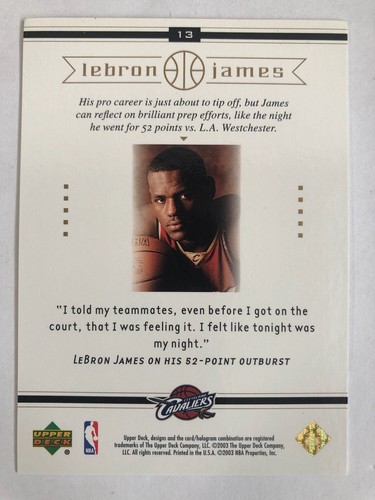 2003-04 Upper Deck LEBRON JAMES Box Set Rookie Card #13 IN THE ZONE - Bild 2 von 2