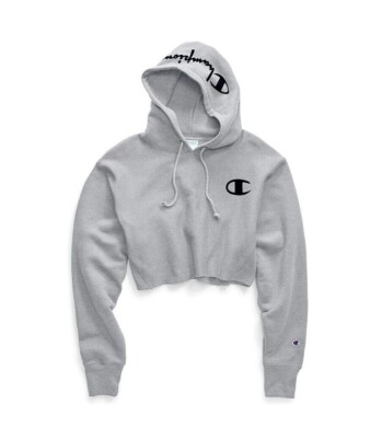 Champion Reverse Weave Cut Off P/O Hoodie Oxford Grey Black Women's  Sweatshirt