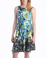 NINE WEST 14 Citron/Riviera Print Fit & Flare Dress NWT $99