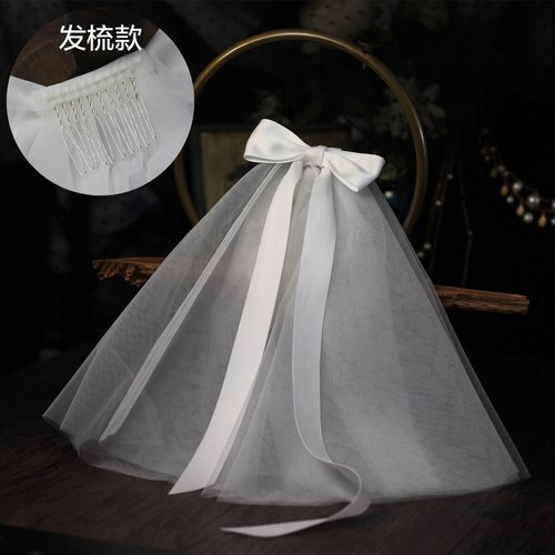 Fairy Bowknot Mesh Soft Tulle Veil Bridal Headwear Bow-knot Ribbon Wedding Veil - Picture 9 of 30