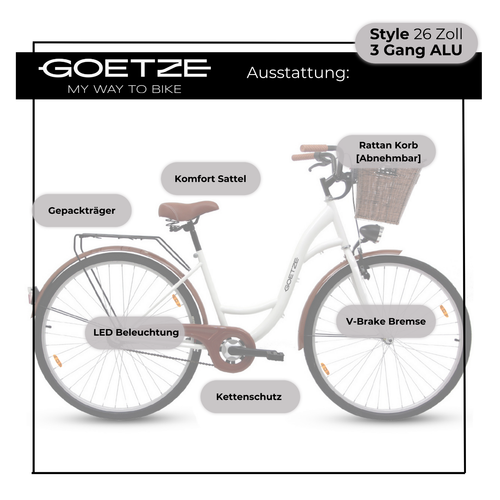 Goetze Style 26 Zoll 3 Gang Alu Citybike Damen Fahrrad LED mit Rücktritt & Korb! - Bild 13 von 37