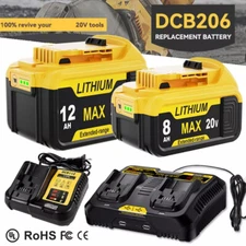 20V Battery or Charger for DeWalt 20 Volt Max 12.0AH 8.0AH Lithium Ion DCB200-2