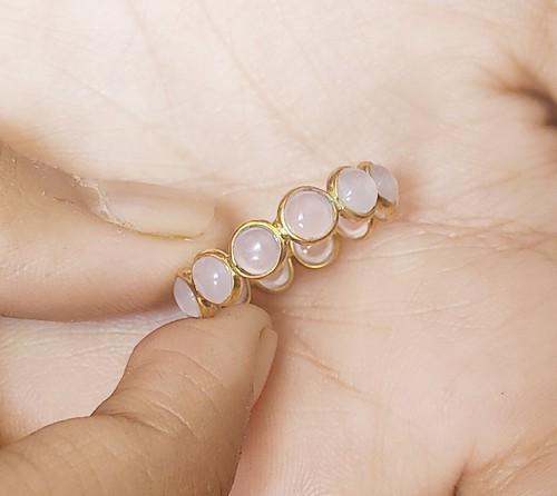 Natural Rose Quartz  Eternity Band Ring - 18k Solid Gold Handmade Ring - Picture 1 of 3