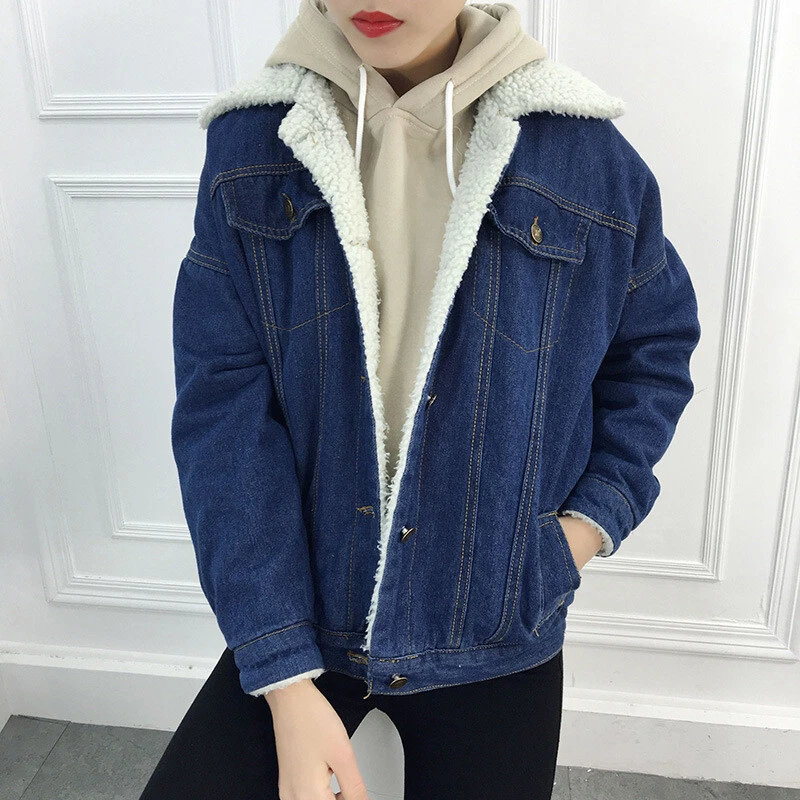 Pile lined shop black denim jacket