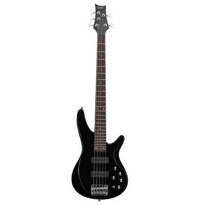 5 String Right Handed GIB H-H Pickup Electric Bass Guitar Bag Strap Black