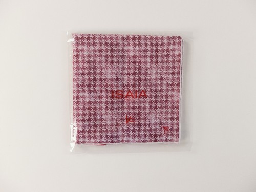 ISAIA Napoli pink & white houndstooth plaid motif linen pocket square authentic - Picture 5 of 5