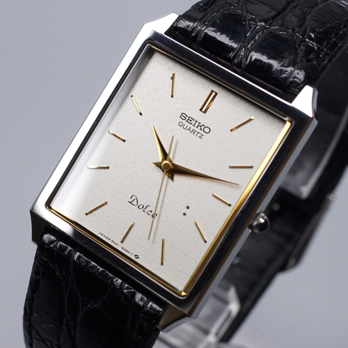 Seiko Dolce 9521-5050 Quartz Men's Watch White Dial Gold Index Leather Japan