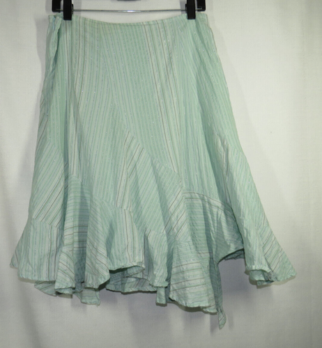 O'Neill Women's Mint Green Striped Cotton Flared Ruffled Skirt Size 7 - Picture 9 of 10