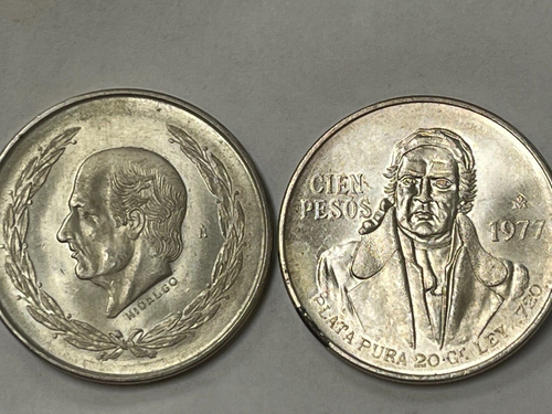 Two Coin Silver Lot 1977 20 Pesos / 1952 5 Pesos .720% #AP36 - Picture 2 of 6