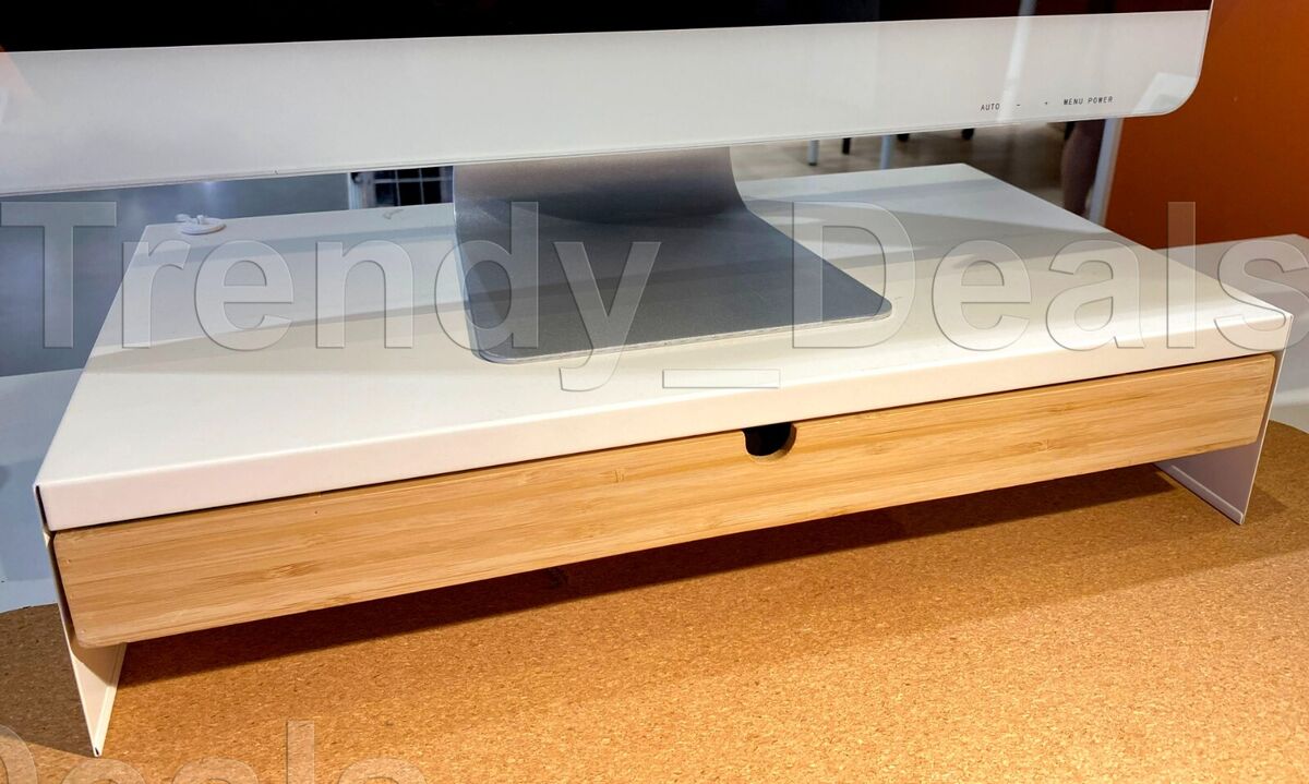 Ikea ELLOVEN Monitor Stand with Drawer Steel/Bamboo, White Ikea ELLOVEN Monitor Stand with Drawer Steel/Bamboo, White