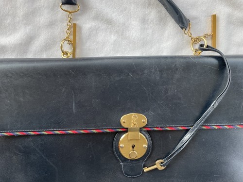 Designer Vintage 1979 Roberta di Camerino Purse Navy Leather Shoulder Cross Bag - Picture 8 of 16