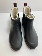 Tretorn Lina Womens Chelsea Rain Boots Black Rubber Fur Lined (Pre-Owned)