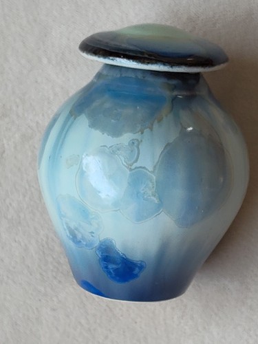 Rare Bill Campbell Pottery Mini Ginger Jar Crystalline Glaze Blues 2.5"×2" - Picture 1 of 8