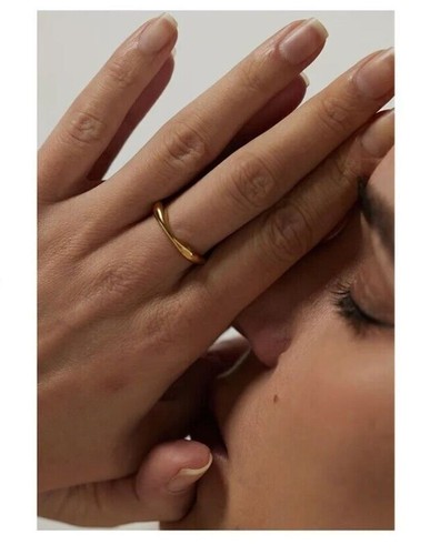 Vintage Ring Solid Women 18k Wave Yellow Gold/Silver Curved Antique Adjustable - Picture 4 of 17