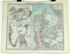 1897 German Map of Denmark and Neighbors from Stieler's Hand Atlas 19 x 15