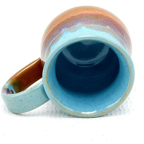 Coffee Mug Cup Studio Art Pottery Ceramic Turquoise Brown Red Drip Glaze 12 oz - Picture 12 of 12