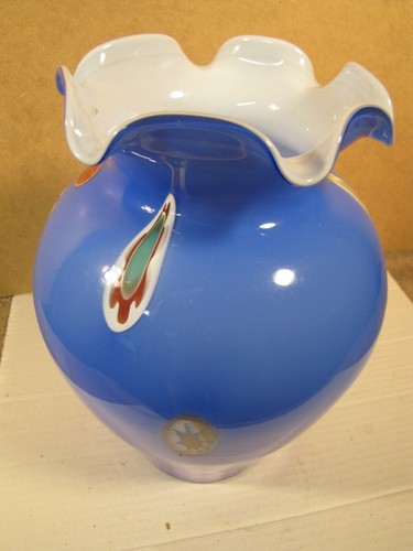 Jarrón de Colección Arte Murano Italia 10-1/2" de Alto con Pegatinas Azules - Imagen 5 de 5
