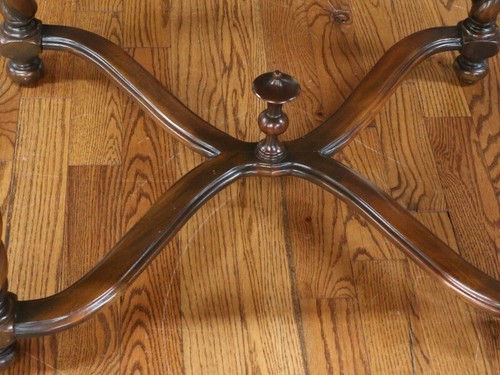 Theodore Alexander Walnut And Burled Walnut Spiral Leg Leather Top Game Table - Picture 15 of 15