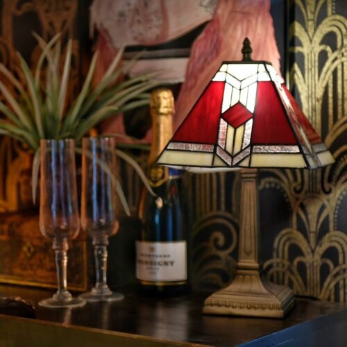 Traditionelle Tischlampe Antik Messing Buntglas Vintage Tiffany Stil Licht - Bild 8 von 14