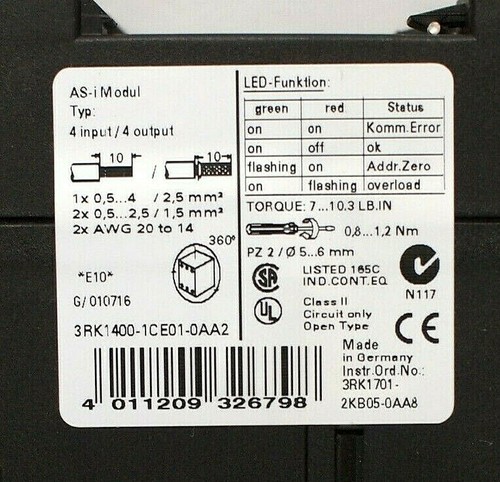 SIEMENS 3RK1400-1CE01-0AA2 AS-I INTERFACE MODULE (2F0c) - Bild 2 von 3