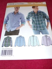 🌺  SIMPLICITY #1544 - MEN'S LONG SLEEVE SHIRT w/CONTRAST CUFF PATTERN  34-52 FF