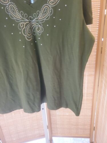 Laura Scott TShirt Womens Plus Size 20W 22W Green Short Sleeve V Neck Cotton - Picture 8 of 12