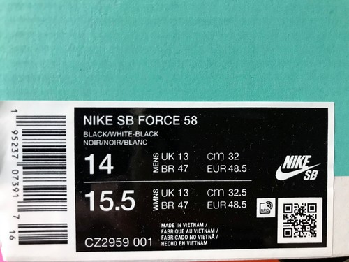 NIKE SB FORCE 58 BLACK/WHITE-BLACK SIZE MEN'S 14 [CZ2959-001] - Picture 5 of 5