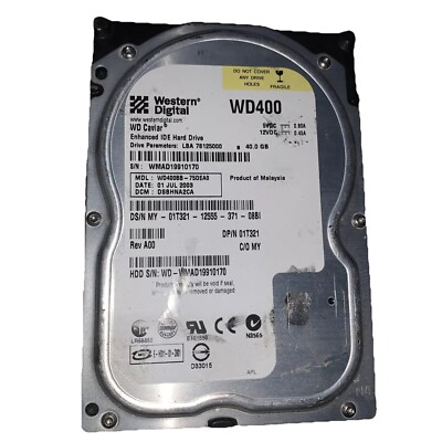 Western Digital | Hard Drive | P/N: WD400BB-75DEA0 | WD400 | Untested