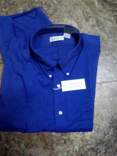 NUEVO CON ETIQUETAS Para Hombres XL Van Heusen Azul Real OXFORD Camisa de Vestir Manga Corta Abotonada Aguja - Imagen 2 de 7