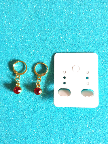 💗Sweet Ruby Red Acrylic Rhinestone Gold Plated Earrings💗 - Picture 3 of 9