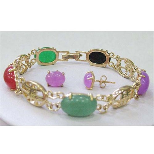 18K Gold Plated Women Natural Jade Bracelet Link Bangle Jewelry Accessory Gifts - Picture 6 of 12