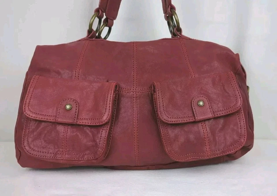 Marc N.Y. Andrew Marc Handbag Red Burgundy Purse Duffle Bag Zip - Image 2 of 4