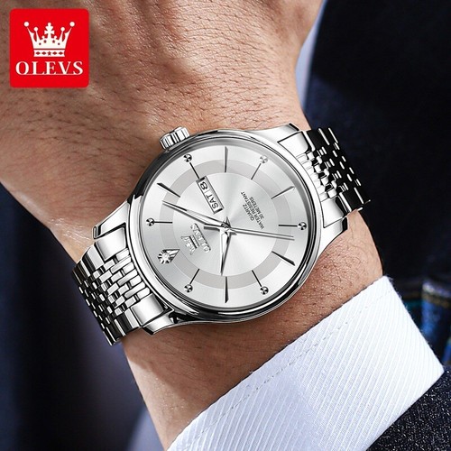 OLEVS Orologi da Polso Uomo Lusso Acciaio Inox Impermeabile Zircone Data Quarzo - Foto 3 di 14