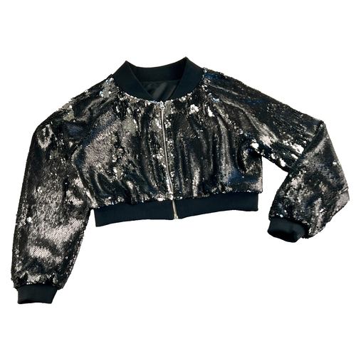Seltener Fund! Clothing by Locker Room kurz geschnittene schwarze Pailletten Bomberjacke Gr. M 190 $ - Bild 3 von 12