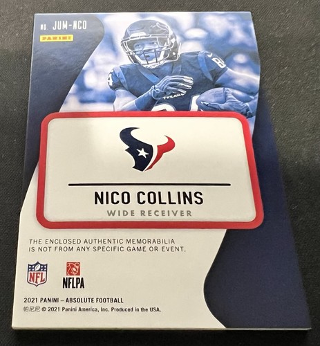 2021 Panini Absolute Nico Collins"THE DUKE" Football Patch #’d 3/5 Rookie - Picture 5 of 5