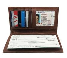 HandcraftedGenuine Leather Checkbook Cover Wallet Deluxe Money Holder USA SELLER