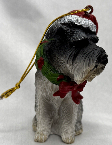 Miniatura de Navidad, Schnauzer, Adorno en Sombrero y Corona de Santa ¡EXCELENTE ESTADO USADO! - Imagen 4 de 7