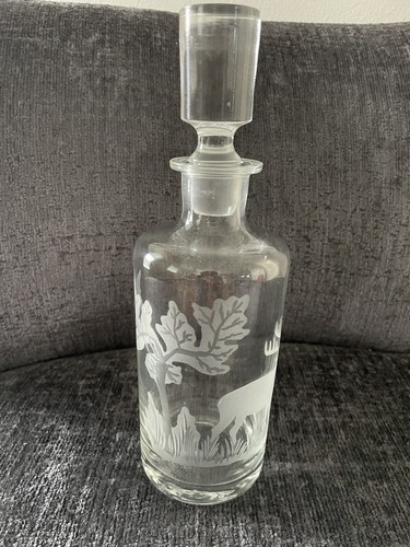 Decantador de whisky de vidrio de alce toro grabado de colección tapón de tierra pesada - Imagen 4 de 11