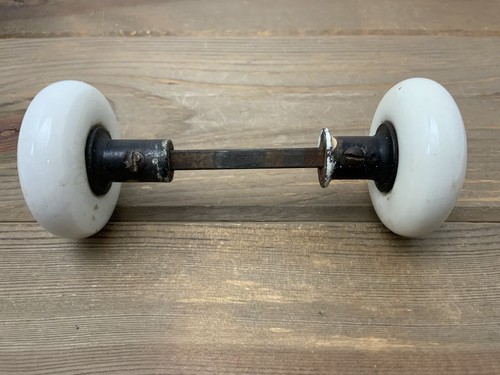 Vintage Reclaimed Door Knob Set Restoration Project Hardware White Porcelain - Picture 2 of 13