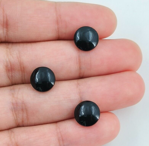 Top Buff rotondo onice nero naturale 10 mm 3 pezzi pietra preziosa sciolta per fare gioielli - Foto 5 di 16