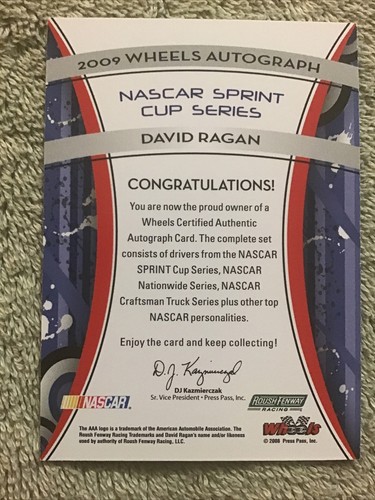 2008 Press Pass Wheels DAVID RAGAN #6 AAA.COM On card Autograph Nascar - Picture 5 of 5