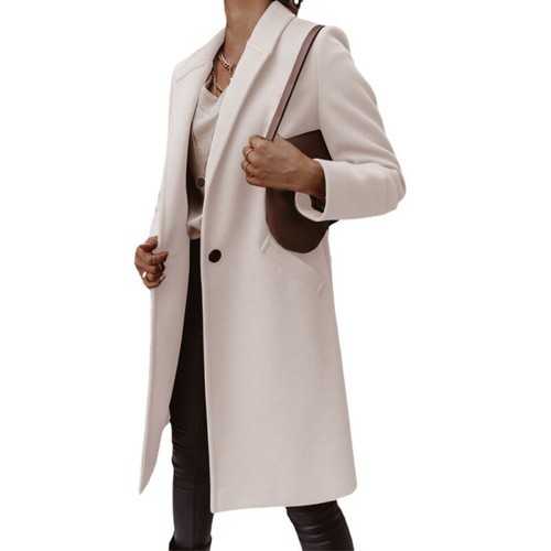 Mid-Length Button Woolen Coat Women Outerwear Lapel Autumn Winter Solid Color - Bild 11 von 25