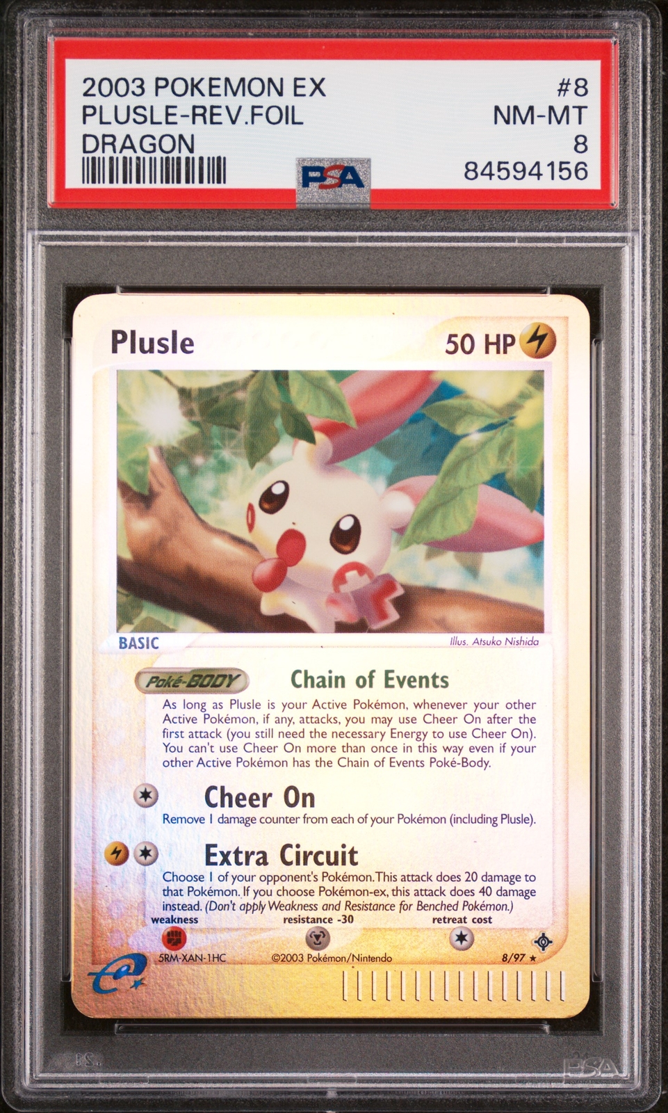 PSA 8 Plusle Reverser Holo Dragon #8 2003 Pokemon Ex Dragon 84594156