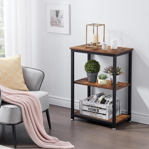 VECELO Side Table 13.8"W x 21.6"D x 30"H Rectangle Brown Finish w/ Metal Frames - Picture 4 of 9