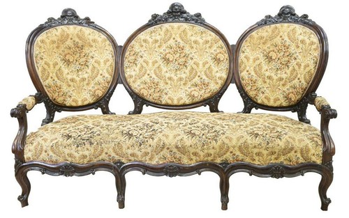 Antique Settee, Louis XV Style Rosewood, Rococo, Triple Crest, 1840-1870!! - Picture 2 of 4