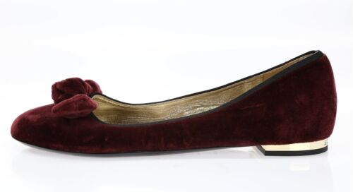 Burberry Womens Burgundy Red Velvet Knot Detail Slip On Flats Doll Shoes Size 34 - Picture 3 of 6