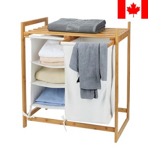 3-in-1 Laundry Hamper Storage Bamboo Bathroom Shelf Unit Tower Rack Plants Stand