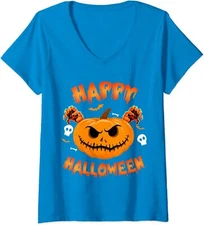 Happy Halloween Funny Pumpkin Happy Halloween Ladies' V-Neck Tshirt